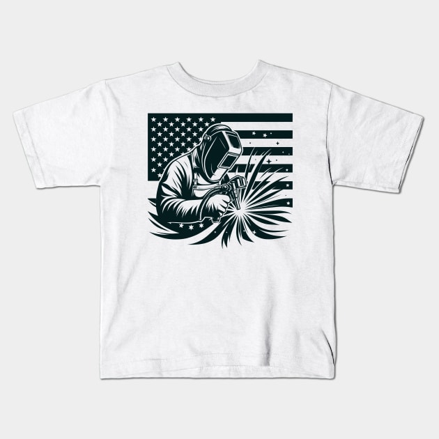 Welding American Welder USA Flag Kids T-Shirt by Visual Vibes